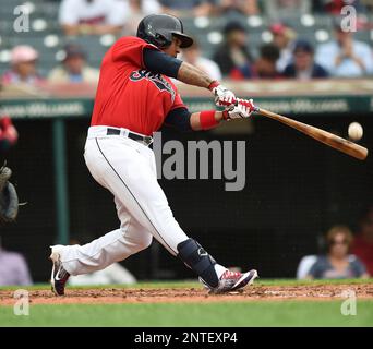 Cleveland Indians Jose Ramirez (11) bats in the eighth inning during Game 3  of the Major League Baseball World Series against the Chicago Cubs on  October 28, 2016 at Wrigley Field in