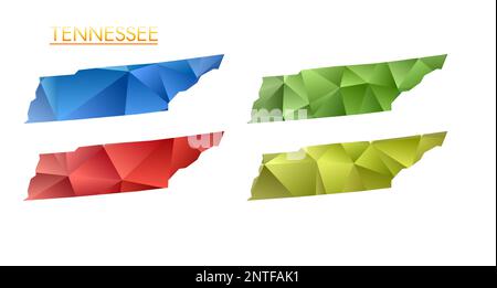 Set of vector polygonal maps of Tennessee. Bright gradient map of US state in low poly style. Stock Vector