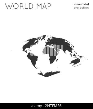 World map. Globe in sinusoidal projection, plain style. Modern vector illustration. Stock Vector