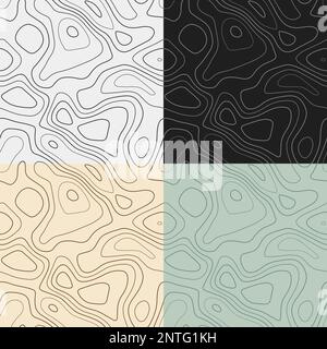 Topography patterns. Seamless elevation map tiles. Astonishing isoline background. Powerful tileable patterns. Vector illustration. Stock Vector