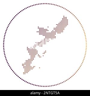 Okinawa Island digital badge. Dotted style map of Okinawa Island in circle. Tech icon with graduated dots. Beautiful vector illustration. Stock Vector