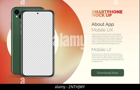 Smart phone mock up template for infographics, tech presentation or UI, UX design interface. Smartphone frame with transparent display. Realistic cell phone in circle mockup. Smartphone blank screen. Stock Vector