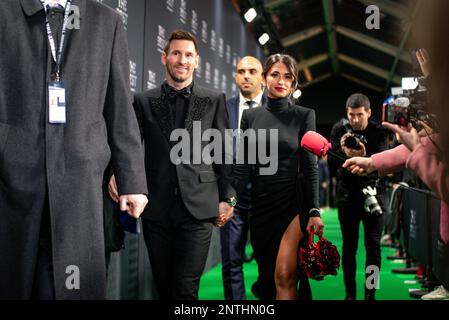 Lionel Messi of Paris Saint Germain with wife Antonella Roccuzzo during The Best FIFA Football Awards 2022 on February 27, 2023 at the Salle Pleyel in Paris, France - Photo: Antoine Massinon / A2M Sport Consulting / DPPI/LiveMedia Stock Photo