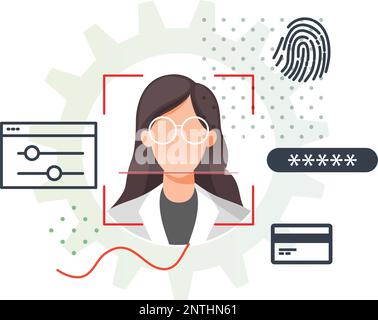 Secured Services with Face Detection Technology and 2 Factor Authentication - Stock Illustration as EPS 10 File Stock Vector