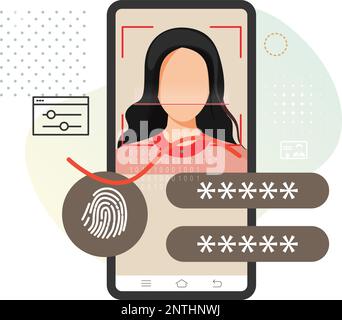 Secured Services with Face Detection Technology and 2 Factor Authentication - Stock Illustration as EPS 10 File Stock Vector