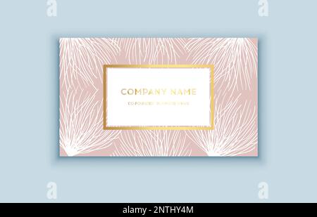 Vector tropical pink and gold business card. Exotic design for cosmetics, spa, perfume, health care products. Can be used as wedding or summer backgro Stock Vector