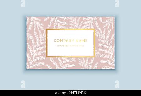 Vector tropical pink and gold business card. Exotic design for cosmetics, spa, perfume, health care products. Can be used as wedding or summer backgro Stock Vector
