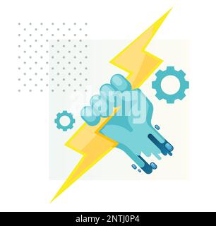 Human Hand Holding Lightning Bolt - Powe in Hand - Stock Illustration as EPS 10 File Stock Vector