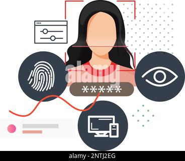 Secured Services with Face Detection Technology and 2 Factor Authentication - Stock Illustration as EPS 10 File Stock Vector