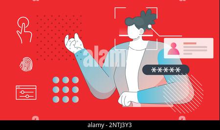 Secured Services with Face Detection Technology and 2 Factor Authentication - Stock Illustration as EPS 10 File Stock Vector