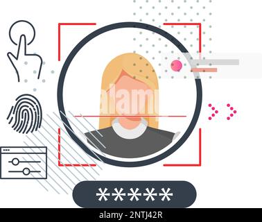 Secured Services with Face Detection Technology and 2 Factor Authentication - Stock Illustration as EPS 10 File Stock Vector