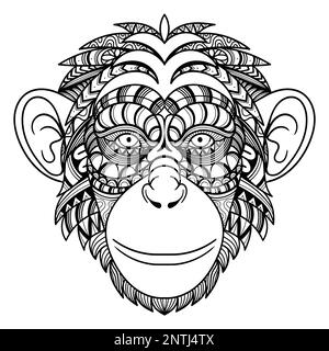 Chimpanzee head mandala zentangle coloring page illustration for your company or brand Stock Vector