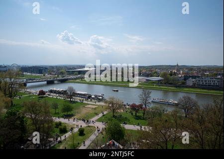 Aerial view of the Boulevards on the Vistula River captured from the Wawel castle, Krakow ,Poland Stock Photo