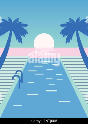 Illustration of a Swimming pool scene with sea and ocean. Flat design vector illustration eps 10. Stock Vector