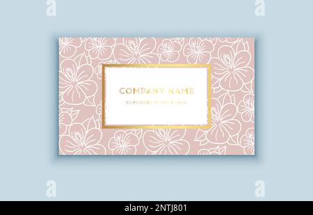 Vector tropical pink and gold business card. Exotic design for cosmetics, spa, perfume, health care products. Can be used as wedding or summer backgro Stock Vector