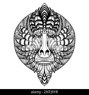 Mandrill head mandala zentangle coloring page illustration for your company or brand Stock Vector