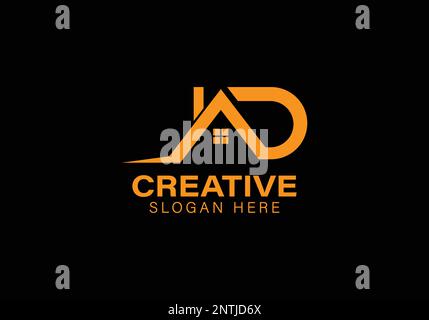 Letter AD logo design in home logo. A with home logo design. Real estate logo design Stock Vector