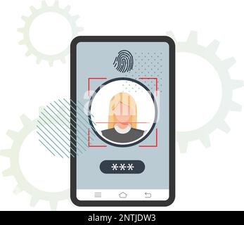 Secured Services with Face Detection Technology and 2 Factor Authentication - Stock Illustration as EPS 10 File Stock Vector