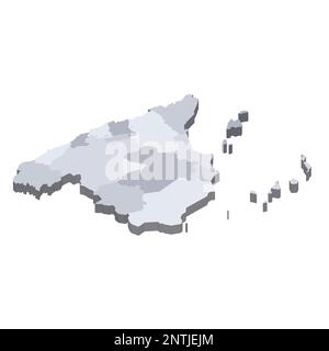 Spain political map of administrative divisions - autonomous communities and autonomous cities of Ceuta and Melilla. 3D isometric blank vector map in shades of grey. Stock Vector