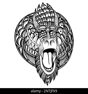 Mandrill head angry mandala zentangle coloring page illustration for your company or brand Stock Vector