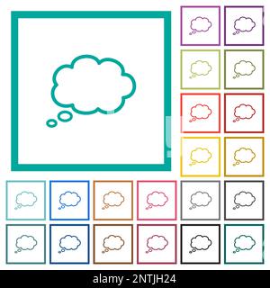 Single oval thought cloud outline flat color icons with quadrant frames on white background Stock Vector