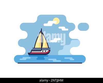Illustration of a sailboat in the ocean, summer, vacation, tourism. Vector isolated icon on a white background. Stock Vector