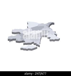 Azerbaijan political map of administrative divisions - districts, cities and autonomous republic of Nakhchivan. 3D isometric blank vector map in shades of grey. Stock Vector