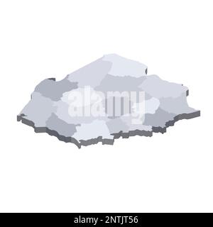 Poland political map of administrative divisions - voivodeships. 3D isometric blank vector map in shades of grey. Stock Vector