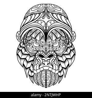 Gorilla head mandala zentangle coloring page illustration for your company or brand Stock Vector
