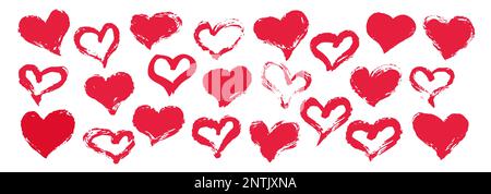 Hand painted hearts set in grunge style in white background Stock Vector