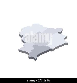 Belarus political map of administrative divisions - regions and one autonomous city. 3D isometric blank vector map in shades of grey. Stock Vector