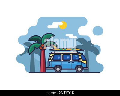 Illustration of travel car vacations and vacation theme vector illustration design isolated icon on a white background. Stock Vector