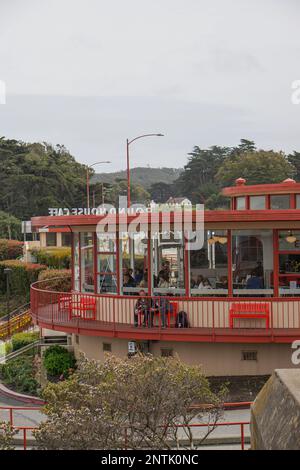 san francisco, CA, USA february 18 2023 the coffee shop in the golden gate bridge area Stock Photo