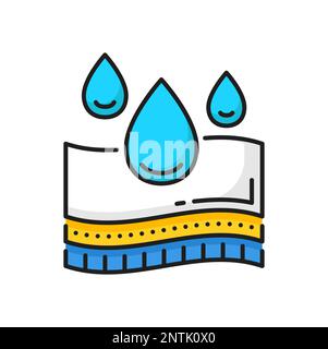Waterproof or absorption icon, skin protection sign. Vector waterproof fabric, liquids resistant surface. Mattress absorb water drops, hydrophobic surface Stock Vector