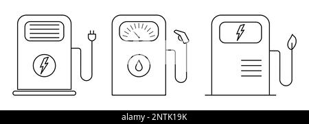 Gas station line icons. Vector illustration isolated on white background Stock Vector