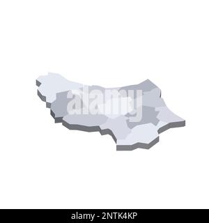 Luxembourg political map of administrative divisions - cantons. 3D isometric blank vector map in shades of grey. Stock Vector