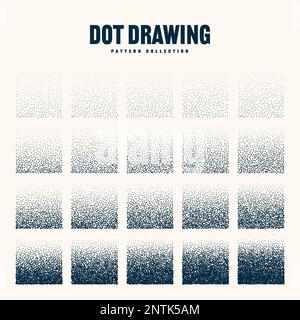 Square shaped dotted objects, vintage stipple elements. Stippling, dotwork drawing shading using dots. Halftone disintegration effect. White noise Stock Vector