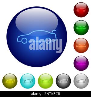 Car trunk open dashboard indicator icons on round glass buttons in multiple colors. Arranged layer structure Stock Vector
