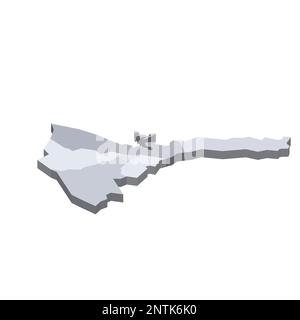 Eritrea political map of administrative divisions - regions. 3D isometric blank vector map in shades of grey. Stock Vector