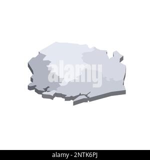 Sierra Leone political map of administrative divisions - provinces and one area. 3D isometric blank vector map in shades of grey. Stock Vector