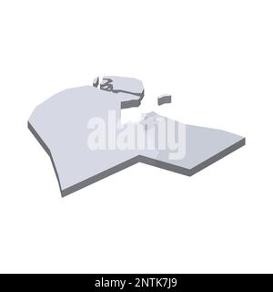 Kuwait political map of administrative divisions - governorates. 3D isometric blank vector map in shades of grey. Stock Vector