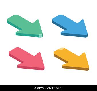 Set of 3d arrows in green, blue, red and yellow colors Stock Vector