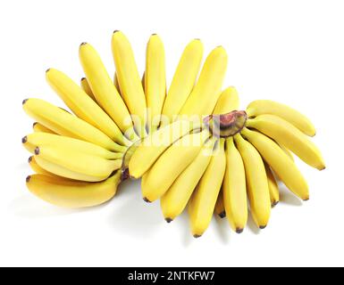 Bunches of ripe baby bananas on white background Stock Photo