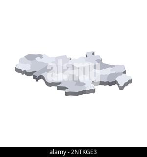 Serbia political map of administrative divisions - okrugs and autonomous city of Belgrade. 3D isometric blank vector map in shades of grey. Stock Vector