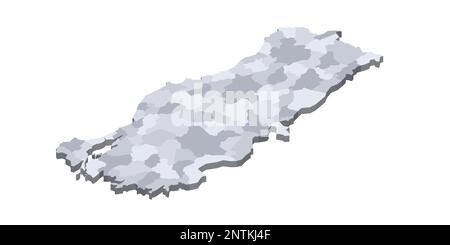 Turkey political map of administrative divisions - provinces. 3D isometric blank vector map in shades of grey. Stock Vector