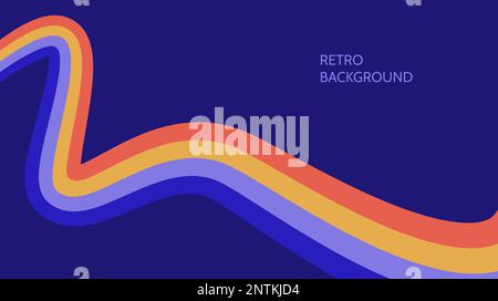 Retro abstract linear background. Colourful wavy lines wallpaper. Vintage curved stripes and lines backdrop. Vector design in 60s or 70s style. Stock Vector