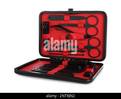 Manicure set in case isolated on white Stock Photo