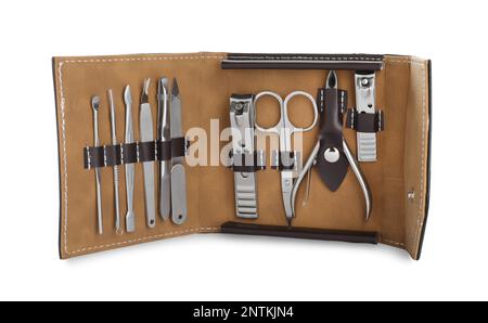 Manicure set in case isolated on white Stock Photo