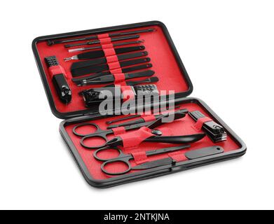 Manicure set in case isolated on white Stock Photo