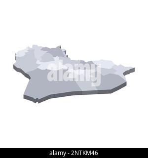 Iraq political map of administrative divisions - governorates and Kurdistan Region. 3D isometric blank vector map in shades of grey. Stock Vector